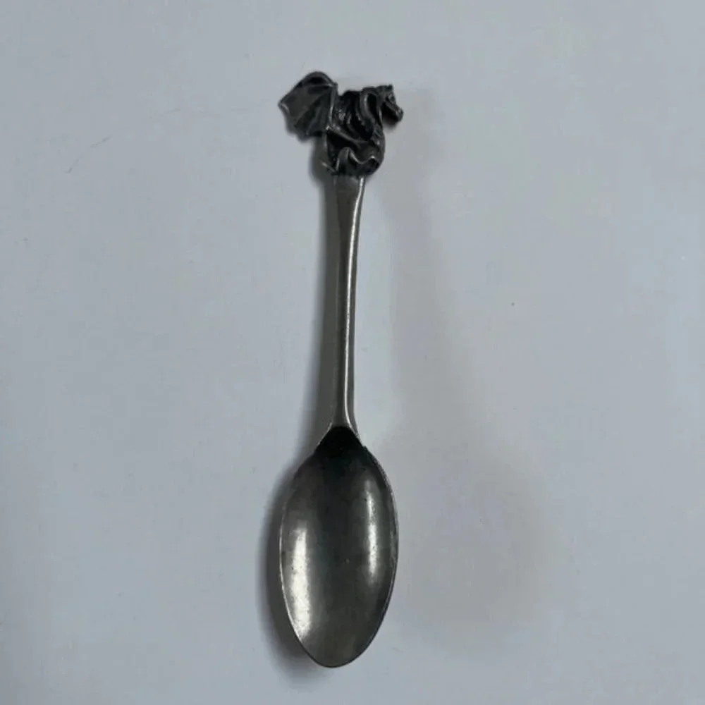 Pewter Baby Spoon‎ Set of 2 Silver Dragon Handle Home Decor Kitchen Dining